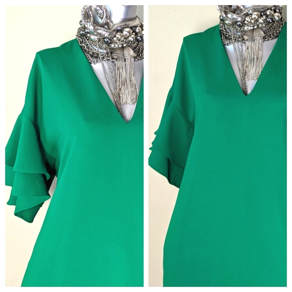 ZARA Woman Flutter Sleeves Relaxed Babydoll V-Cut Neckline Shift Dress - Picture 8 of 14